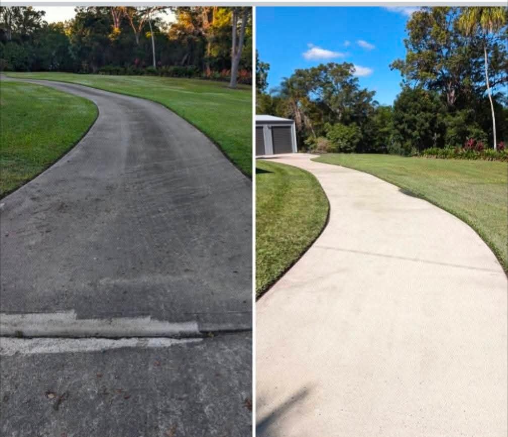 Patio pressure washing before cleaning